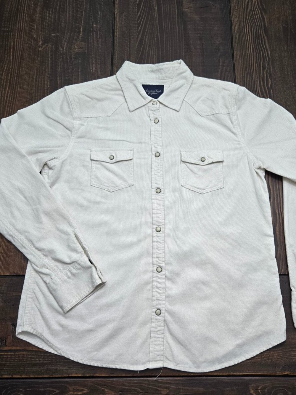 American Eagle Corduroy Shirt Womens Large Cream Western Pearl Snap Button